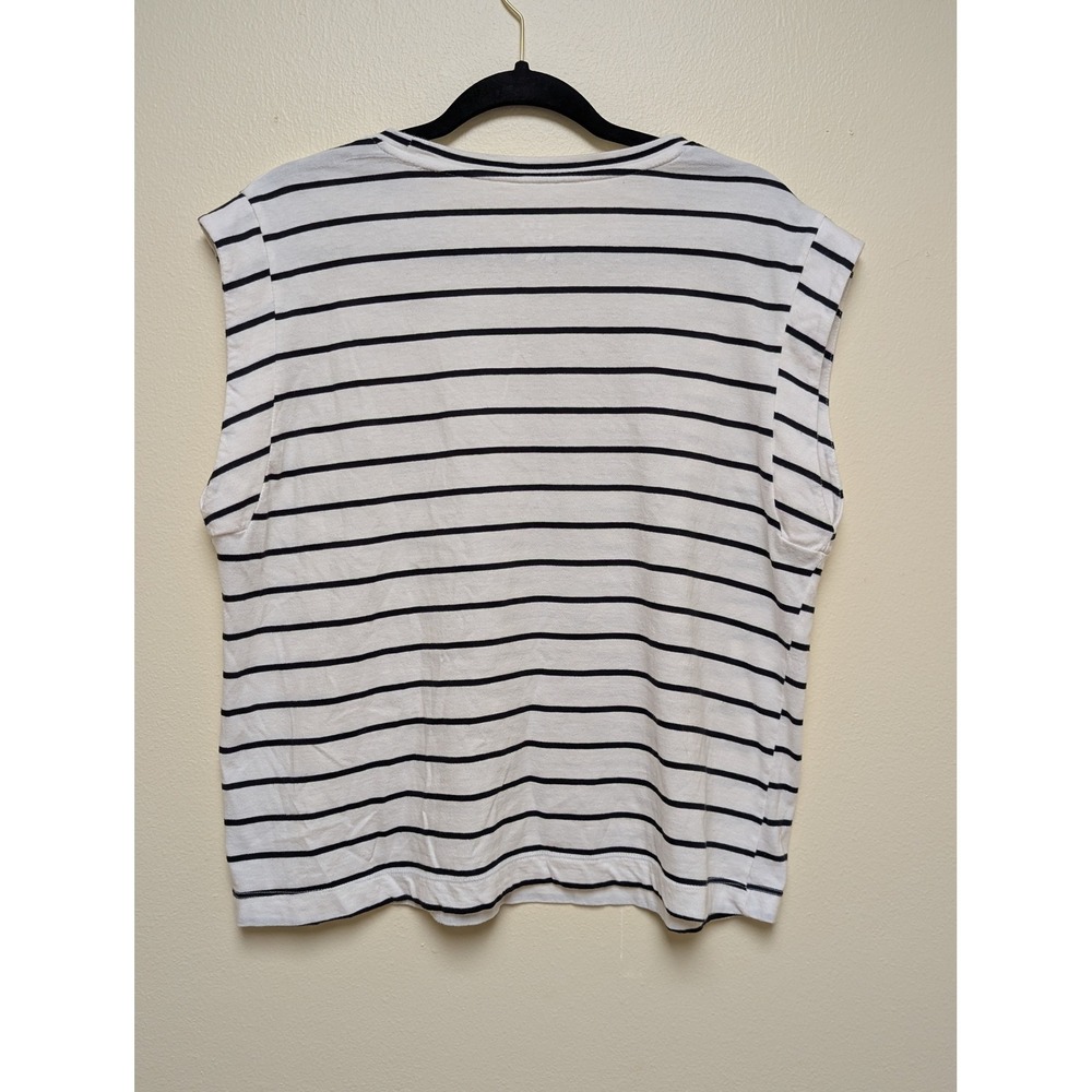 A New Day Large Black White Striped Sleeveless Boxy Casual Muscle Tee Shirt